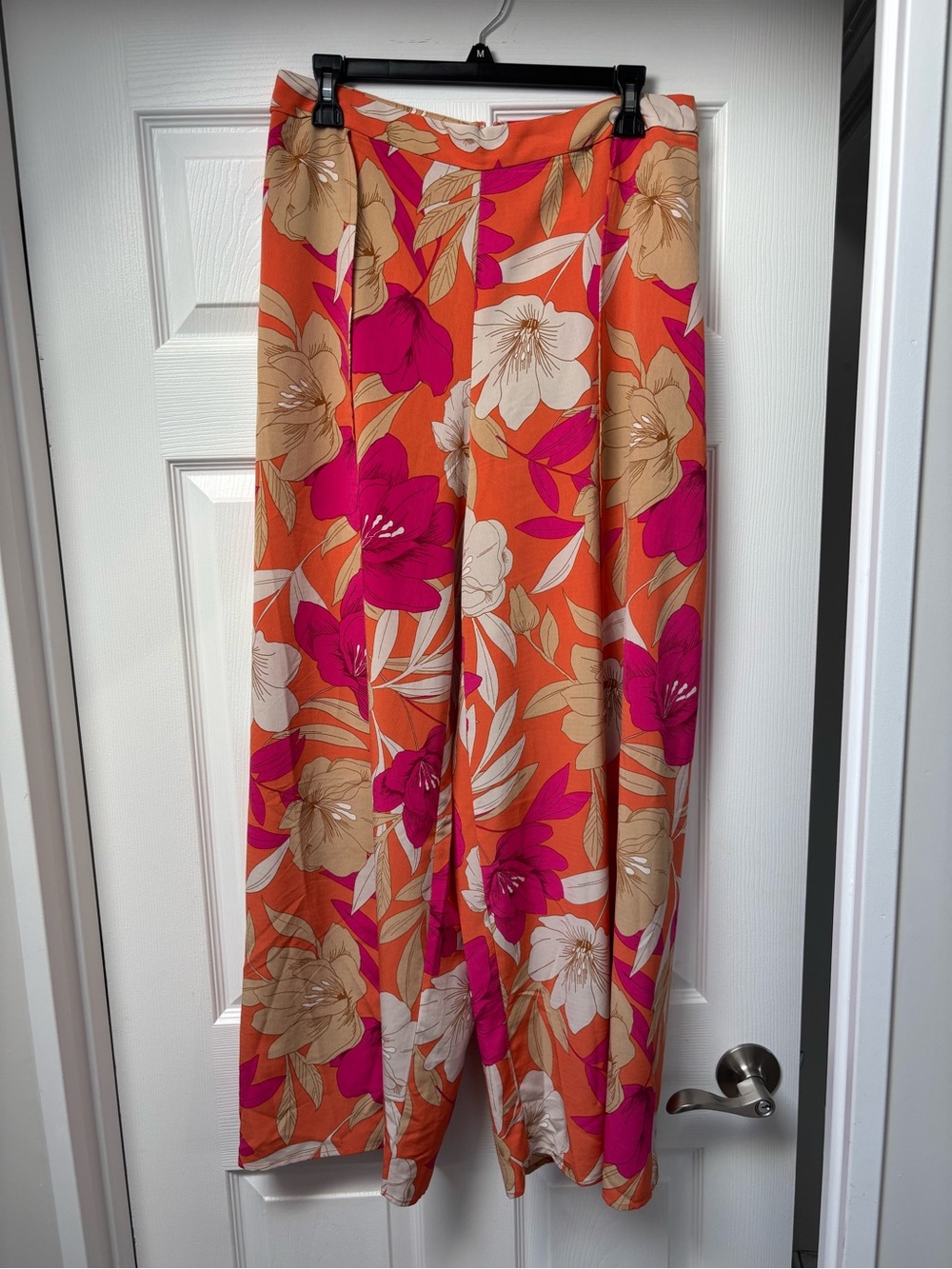 Lulu's Orange Maxi flowy pants with Magenta & Cream Florals